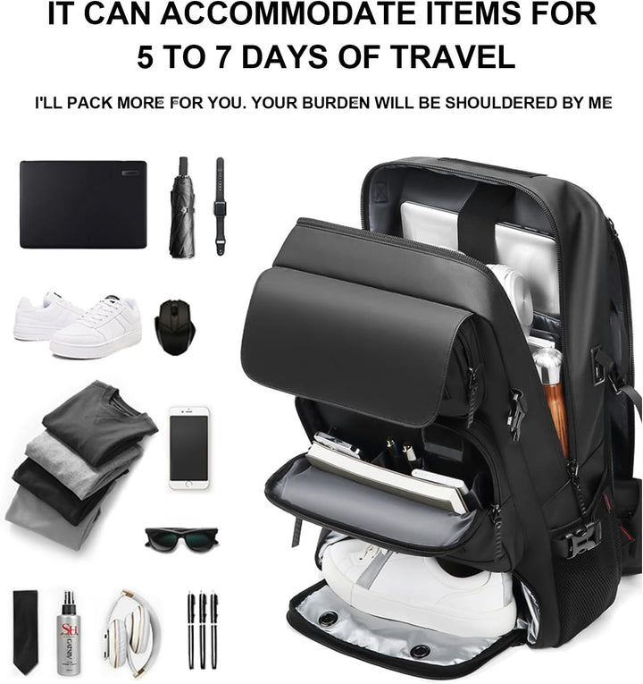 50L Waterproof Travel Backpack with Shoe Compartment & USB Port | Kalsten