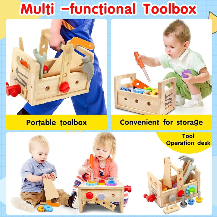 Wooden Toddler Tools - Creative Play Fun with the Wooden Tool Box Kalsten