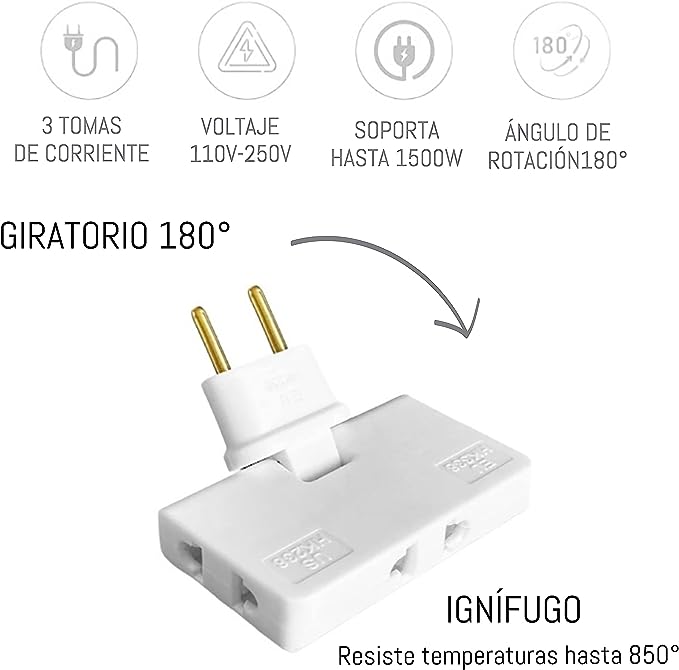180° Rotating Triple Socket Adapter – EU Plug