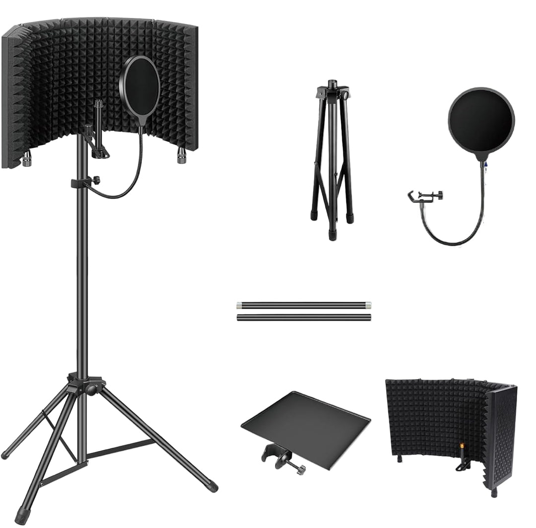Kalsten | Triple-Layer Foldable Microphone Isolation Shield with Tripod Stand