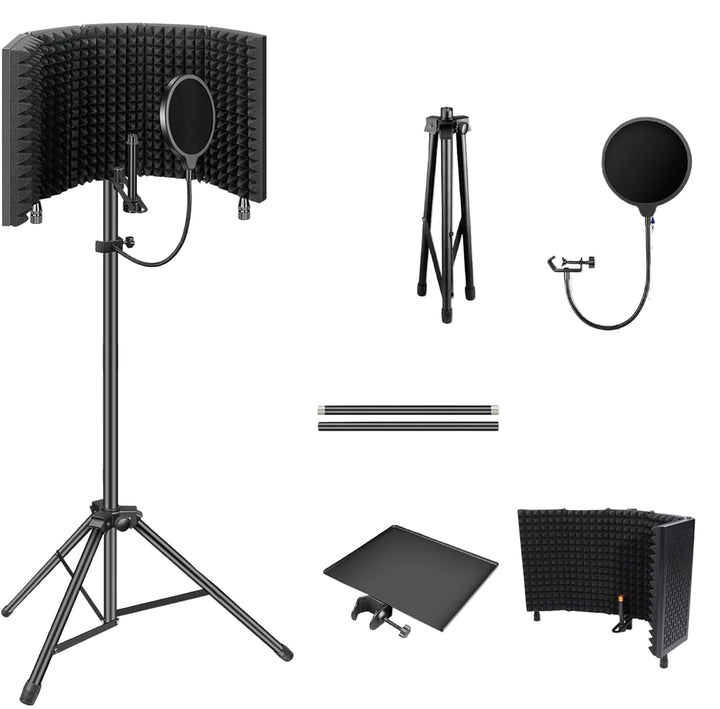 Kalsten | Triple-Layer Foldable Microphone Isolation Shield with Tripod Stand