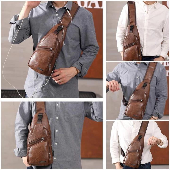 Kalsten | Large Men's Leather Bag Chest Backpack Waterproof Crossbody Bag with USB