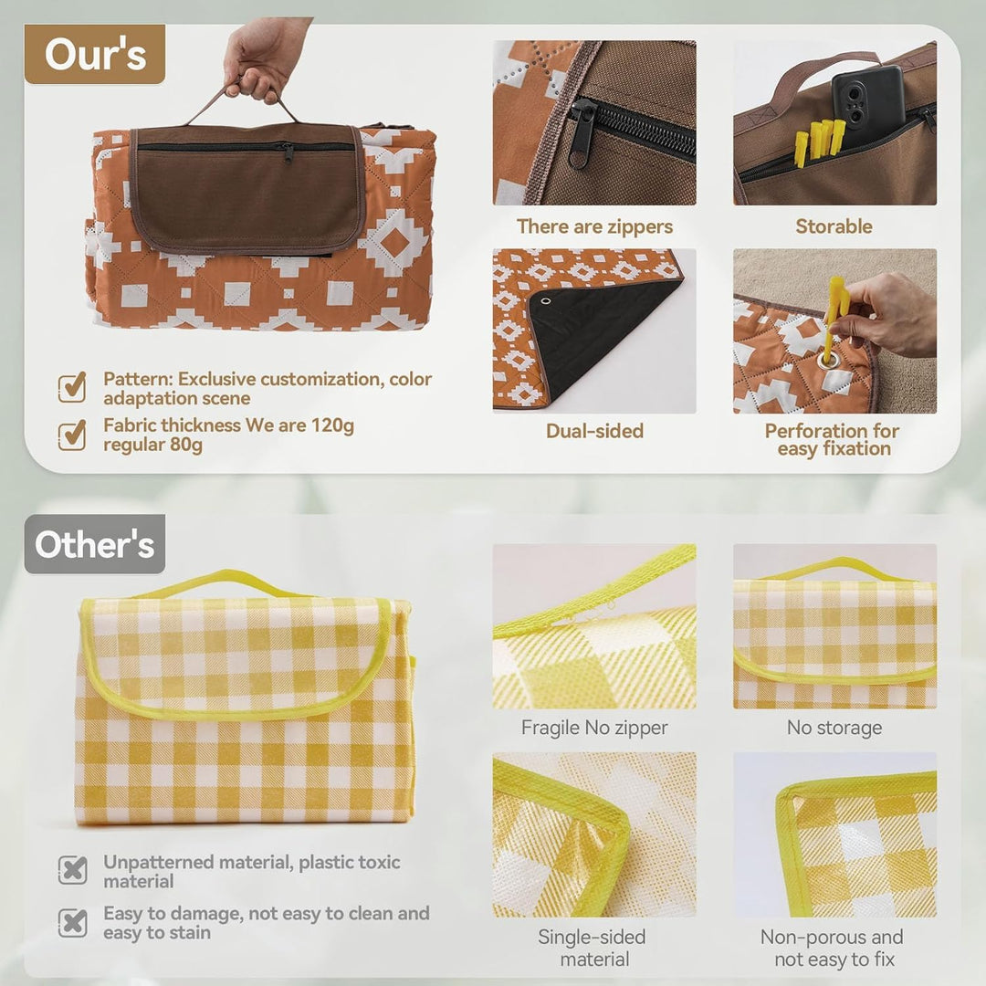 Kalsten | Extra Large Waterproof Picnic Blanket 200 × 200 cm with 3 Layers – MeadowRest
