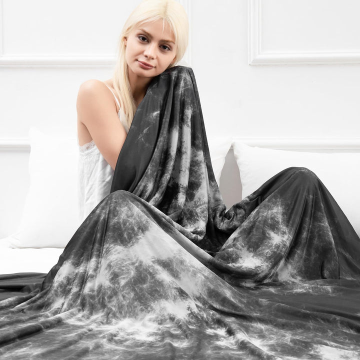 Tie Dye Cooling Blanket – Q-Max 0.5+ Double-Layer Dual-Sided Cool Touch Blanket for Comfortable Summer Nights-Grey | Kalsten