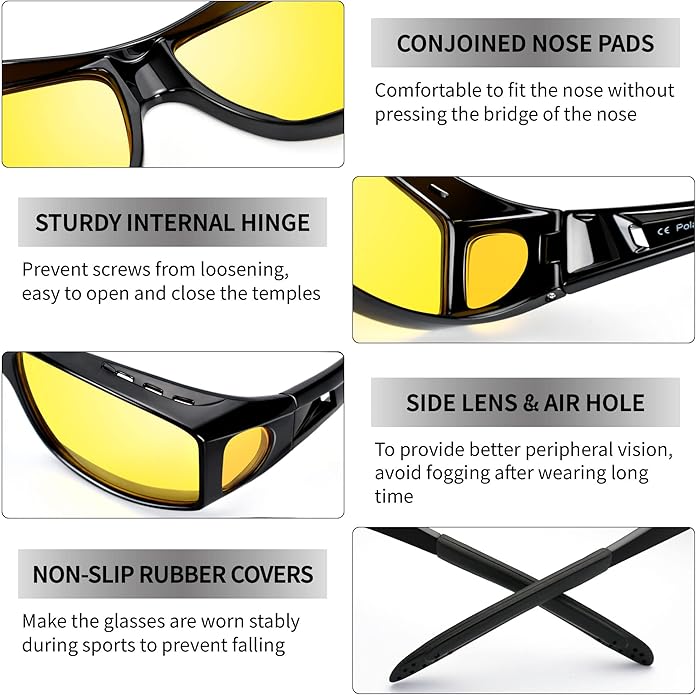 Norvo | Polaroid Night Driving Glasses | Anti-Glare, Lightweight & Ideal for Low Light Conditions