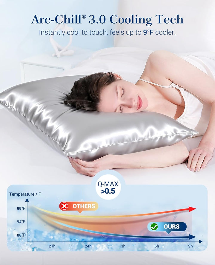 Cooling Pillowcases Q-max>0.5, 2-Pack, Soft & Hair-Friendly- Silver Gray | Kalsten