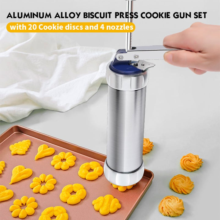 Kalsten | Cookie Press Kit | 20 Stainless Steel Discs & 4 Nozzles | Adjustable Size & Easy Clean | BakeJoy