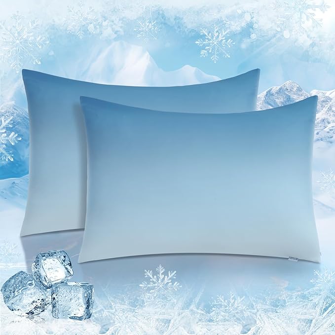 2 Pack Blue Cooling Pillowcases – Breathable, Soft, Skin & Hair Protecting | Kalsten