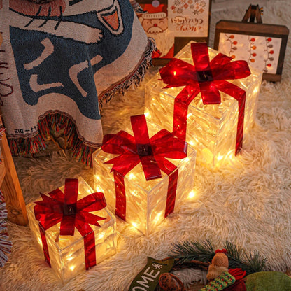 Skanto | GlowBox LED Gift Boxes – Set of 3 Light-Up Christmas Presents for Indoor and Outdoor Use