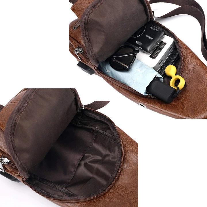 Kalsten | Large Men's Leather Bag Chest Backpack Waterproof Crossbody Bag with USB