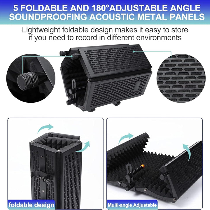 Kalsten | Triple-Layer Foldable Microphone Isolation Shield with Tripod Stand