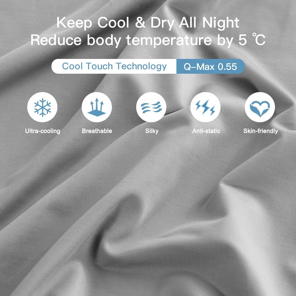 2-Pack Cooling Pillowcases – Q-Max >0.5 , Anti-Static, Hidden Zipper,, Color Gray | Kalsten