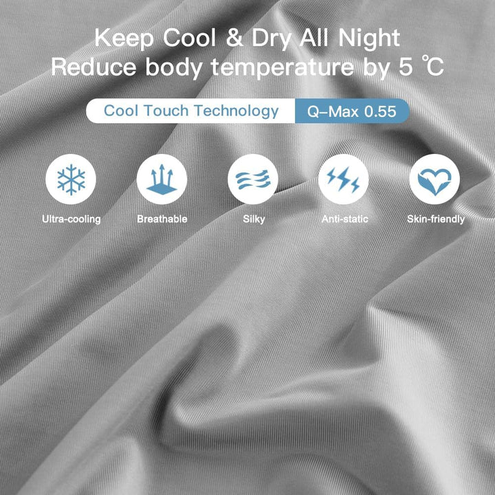 2-Pack Cooling Pillowcases – Q-Max >0.5 , Anti-Static, Hidden Zipper,, Color Gray | Kalsten