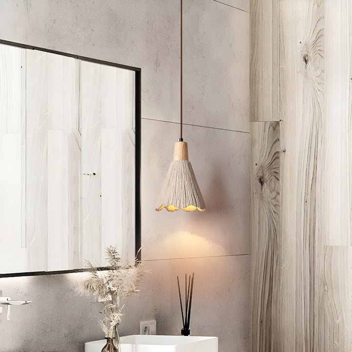 Pendant Light Cement 13.8 in Cream Dining Room Kitchen Island Hanging Ceiling Minimalist Wabi Sabi Rustic Fixture | Kalsten