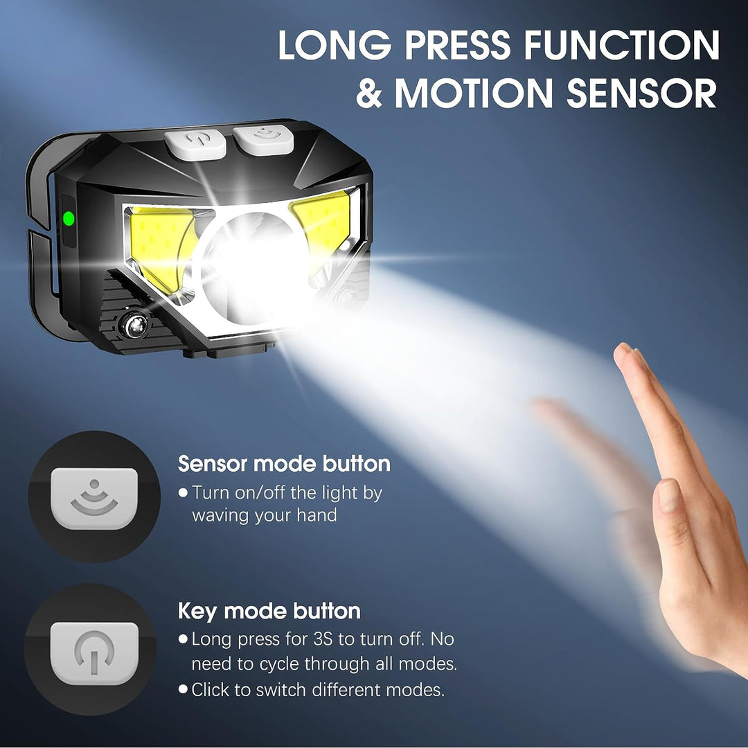 Rechargeable LED Headlamp with Motion Sensor – 2 Pack