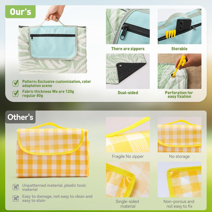 Kalsten | Extra Large Waterproof Picnic Blanket 200 × 200 cm with 3 Layers – MeadowRest