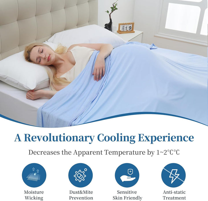 Cool Fiber Q-Max 0.4 Double-Sided Ice Silk Cooling Blanket – Lake Blue | Kalsten