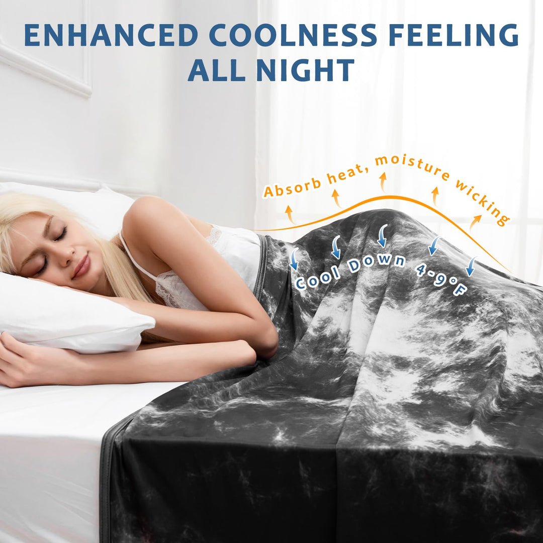 Tie Dye Cooling Blanket – Q-Max 0.5+ Double-Layer Dual-Sided Cool Touch Blanket for Comfortable Summer Nights-Grey | Kalsten