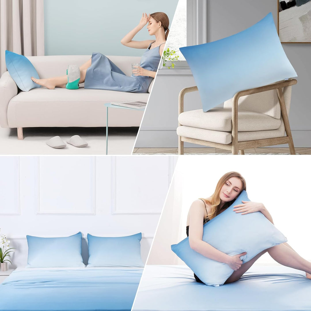 2 Pack Blue Cooling Pillowcases – Breathable, Soft, Skin & Hair Protecting | Kalsten