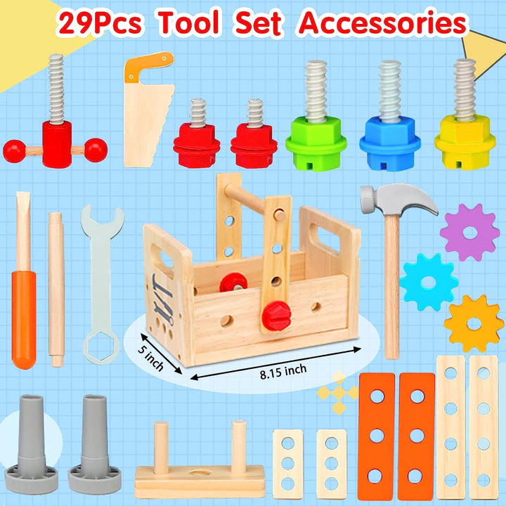 Wooden Toddler Tools - Creative Play Fun with the Wooden Tool Box Kalsten