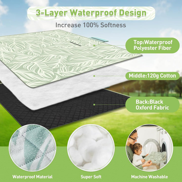 Kalsten | Extra Large Waterproof Picnic Blanket 200 × 200 cm with 3 Layers – MeadowRest