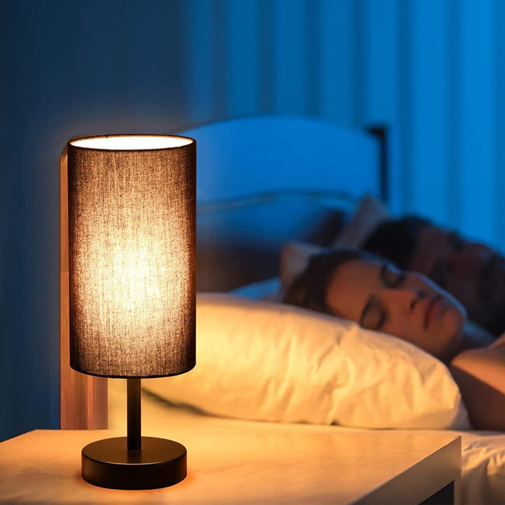 Lamp with USB connection Touch-Control Table Lamp for Bedroom Wood 3-stage dimmable Bedside Lamp with Round Linen Fabric Shade for Living Room, Student Dorm, Home Office | Kalsten