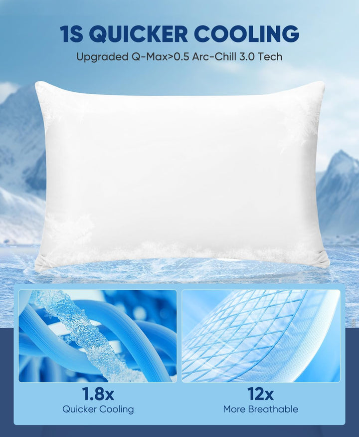 2-Pack Premium Silky Super Cooling White Pillowcases –  Extreme Q-Max 0.5 | Kalsten