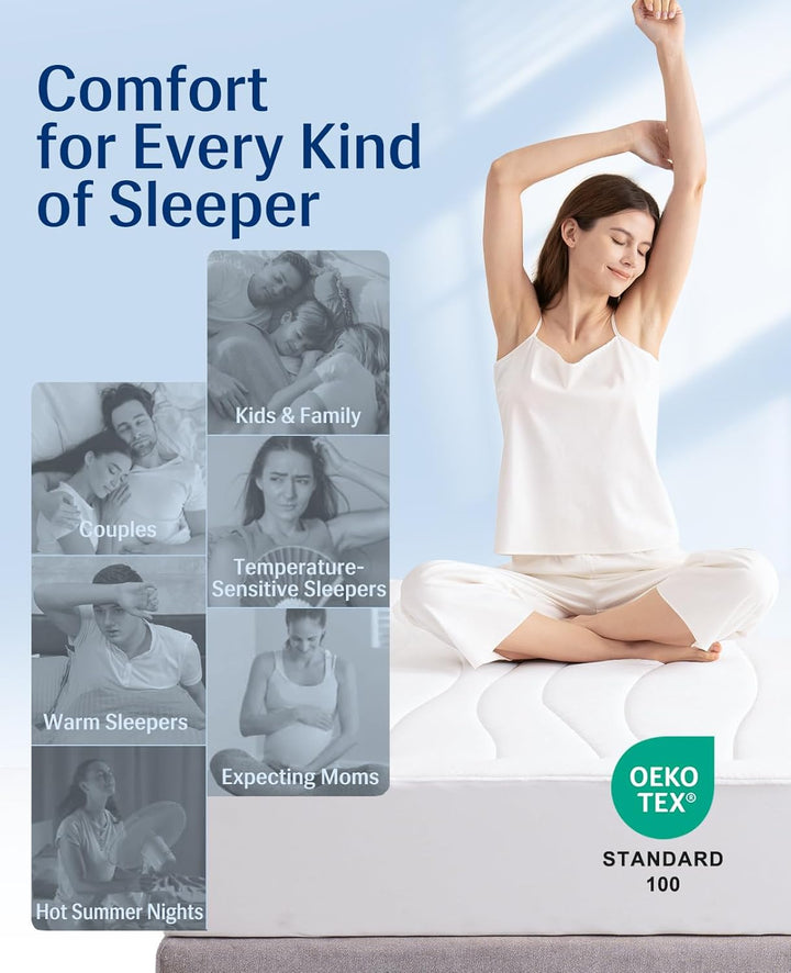 Cooling Mattress Pad King, Upgraded  3.0 + PCM Cooling Washable Mattress Protector for Hot Sleepers, White | Kalsten