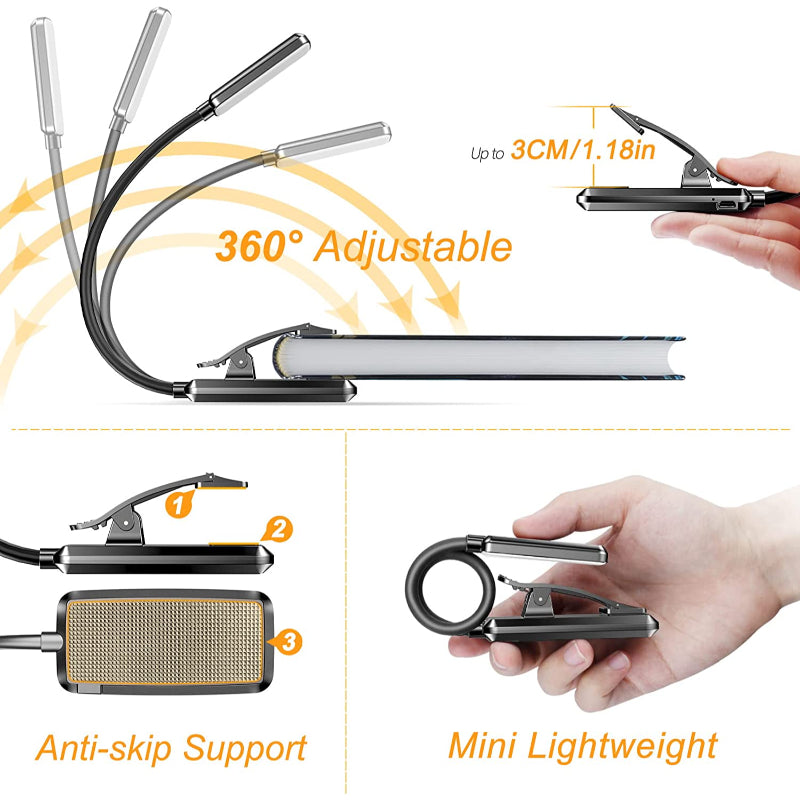 Kalsten | Buy 9 LED USB rechargeable reading lamp for reading in bed - eye-friendly, stepless dimmable | Small lightweight clip-on reading lamp