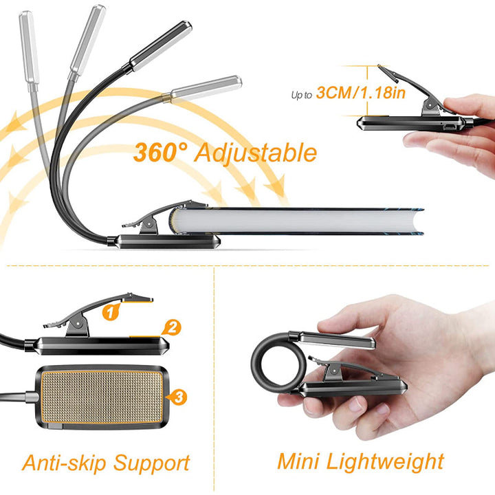 Kalsten | Buy 9 LED USB rechargeable reading lamp for reading in bed - eye-friendly, stepless dimmable | Small lightweight clip-on reading lamp