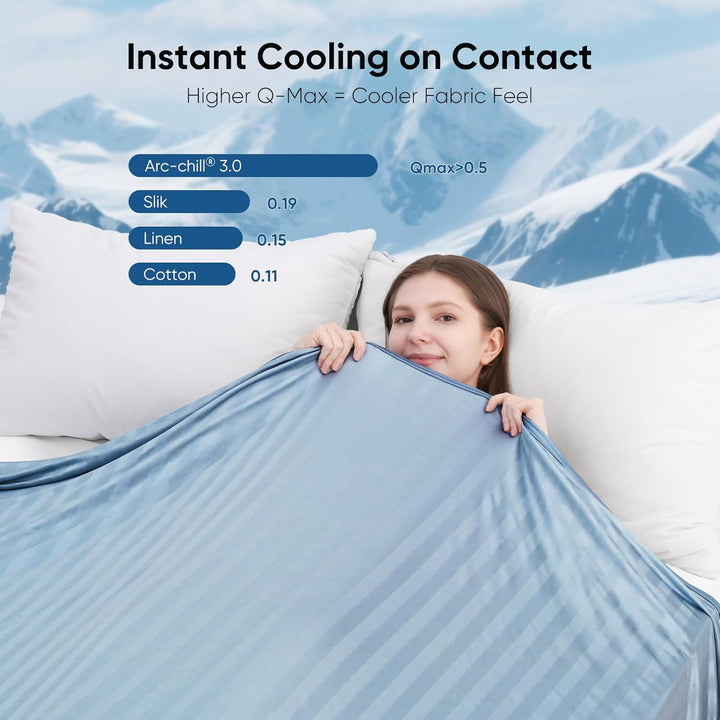 Cooling Fabric Q-max>0.5  Double-Sided Summer Blanket of Color Blue | Kalsten