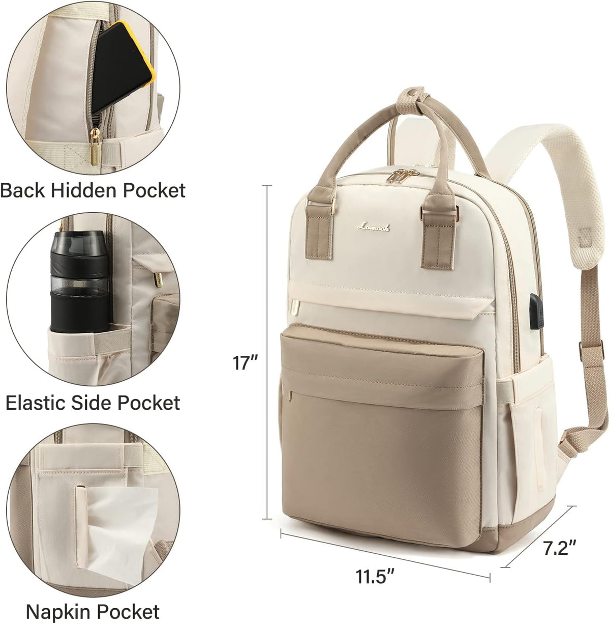 BowLift | Women’s Waterproof Laptop Backpack with USB Charging – Stylish 17-Inch Work, School & Travel Bag