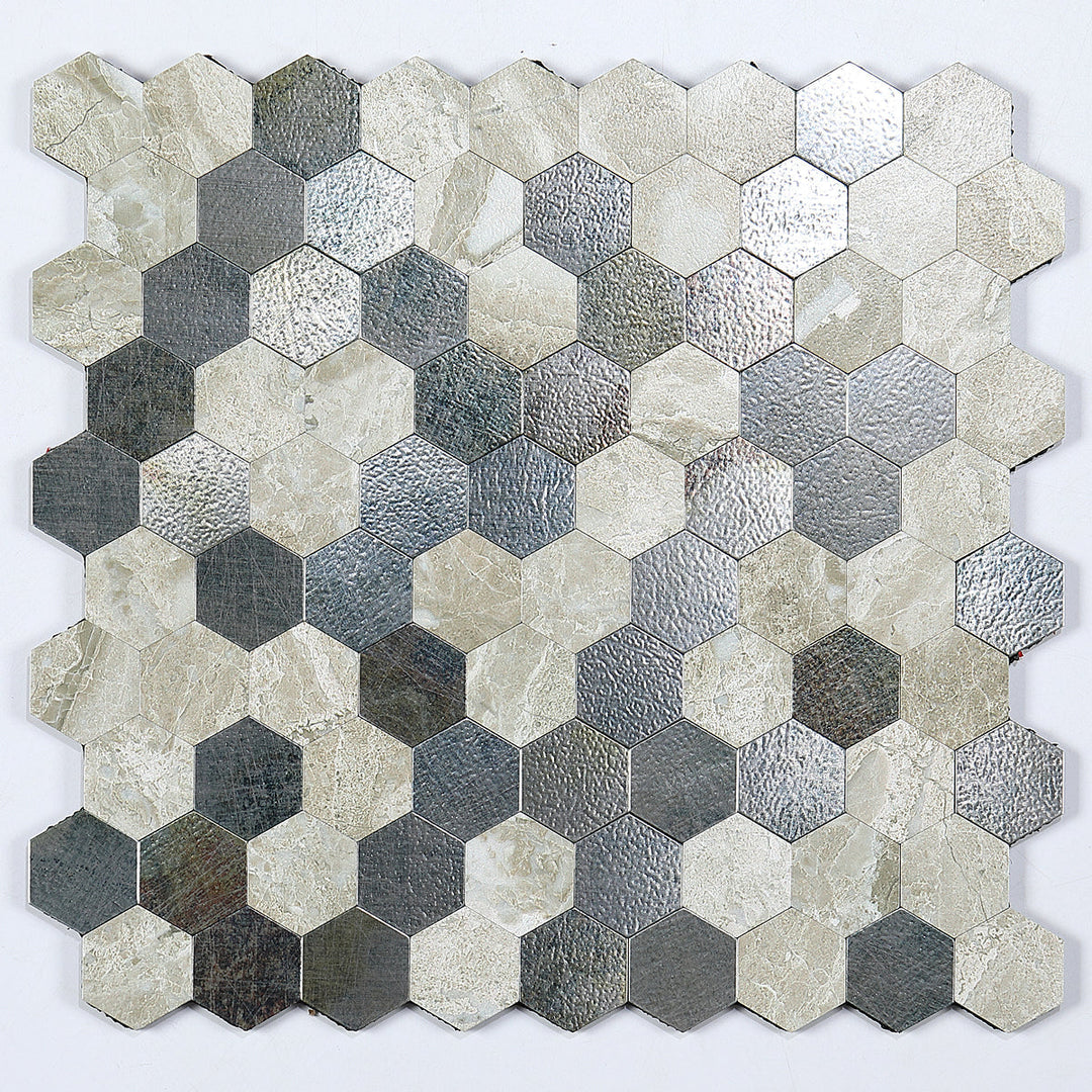 Kalsten | Modern Tile-Peel & Stick Metal Mosaic Tile Hexagon Peel & Stick Subway Tile