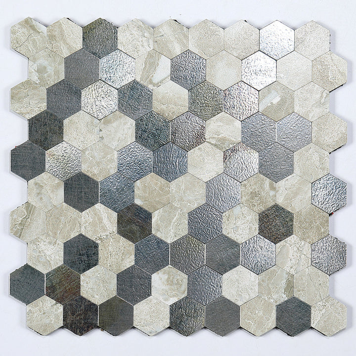 Kalsten | Modern Tile-Peel & Stick Metal Mosaic Tile Hexagon Peel & Stick Subway Tile