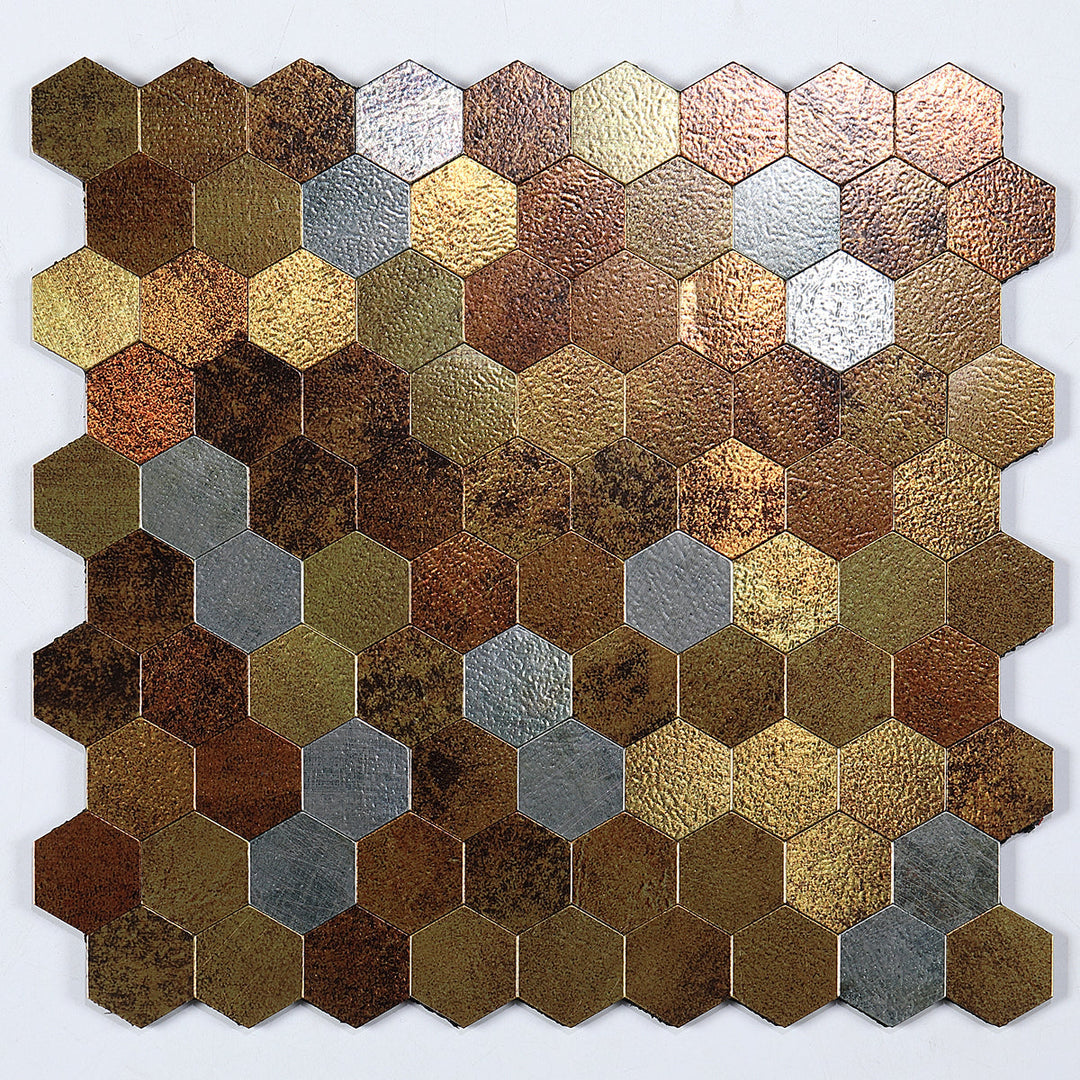 Kalsten | Modern Tile-Peel & Stick Metal Mosaic Tile Hexagon Peel & Stick Subway Tile