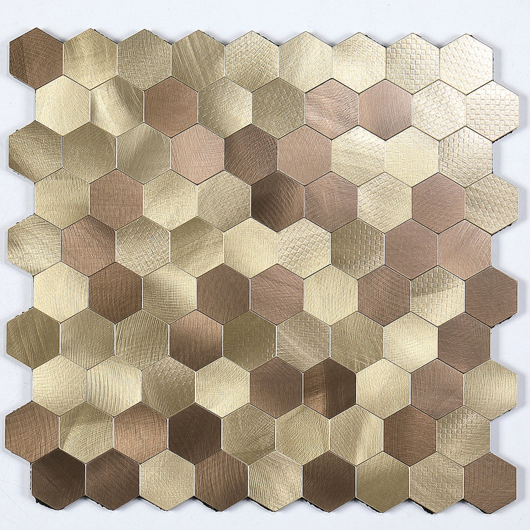 Kalsten | Modern Tile-Peel & Stick Metal Mosaic Tile Hexagon Peel & Stick Subway Tile