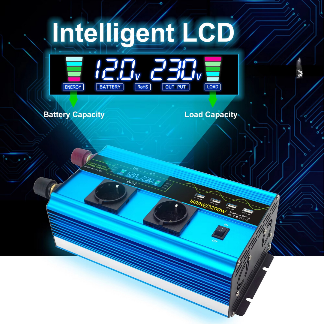 Kalsten | 4000W Pure Sine Wave Power Inverter 12V/24V DC to 110V/220V AC Converter for Car and Solar Systems