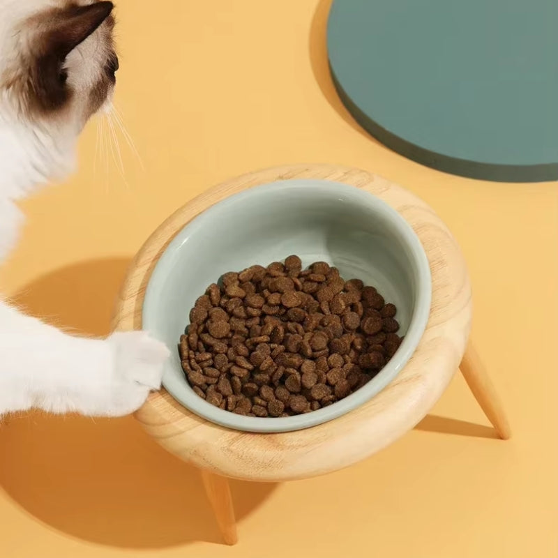Kalsten | Misha Ceramic Elevated Cat Bowl with Wooden Stand