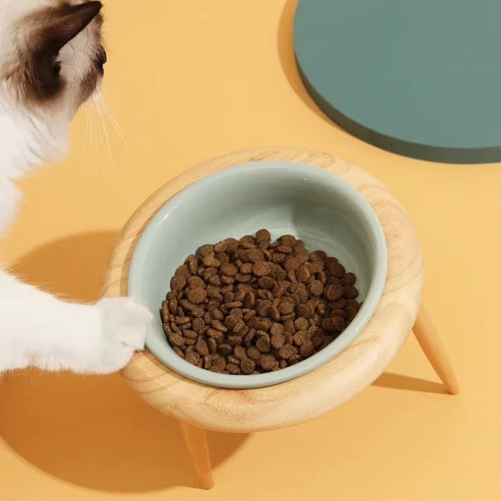 Kalsten | Misha Ceramic Elevated Cat Bowl with Wooden Stand