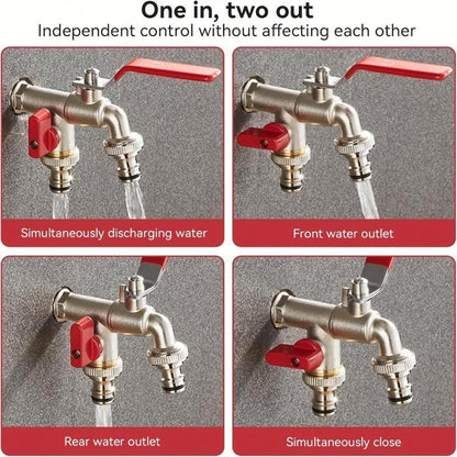 Karnz | Dual-Outlet Stainless Steel Garden Faucet – Rustproof 2-Way Faucet with Quick Connector & Independent Valves