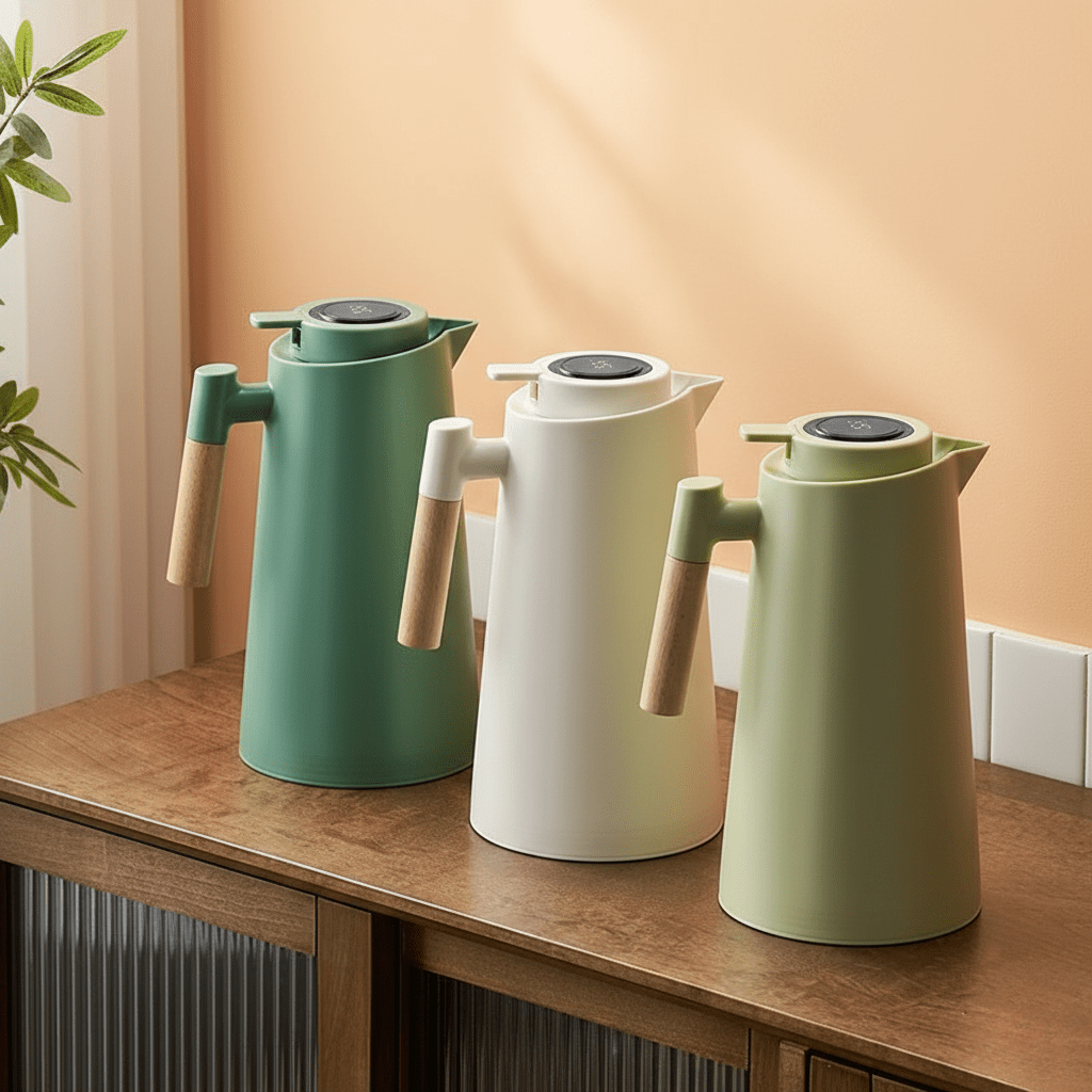 Skanto | Double Wall Thermos Carafe with Temperature Display and Wood Handle