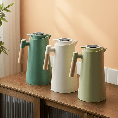 Skanto | Double Wall Thermos Carafe with Temperature Display and Wood Handle
