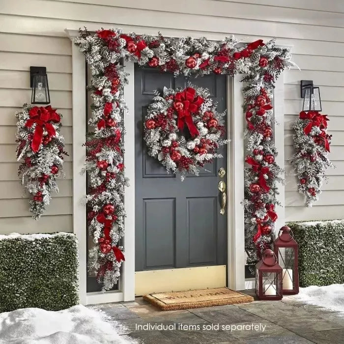 Kalsten | Cordless Prelit Holiday Trim | LED Lights, Auto-Timer & Premium Red/White Decor