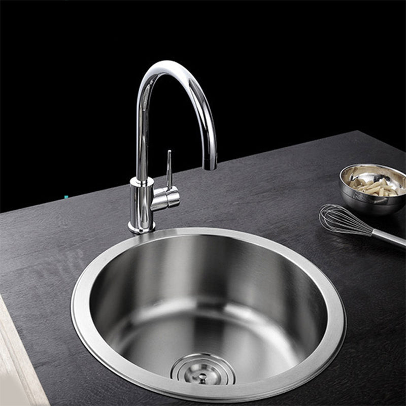 Kalsten | Contemporary Single Bowl Kitchen Sink Round Stainless Steel Sink with Drain Strainer Set
