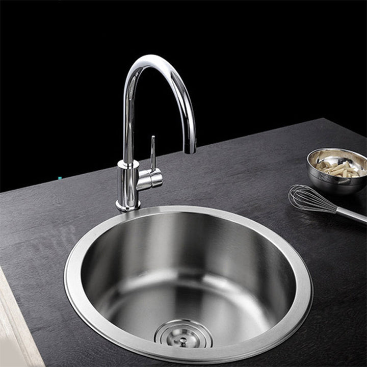 Kalsten | Contemporary Single Bowl Kitchen Sink Round Stainless Steel Sink with Drain Strainer Set