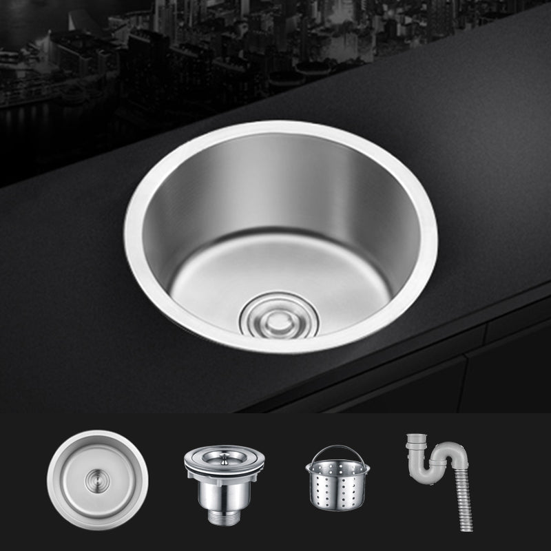 Kalsten | Contemporary Single Bowl Kitchen Sink Round Stainless Steel Sink with Drain Strainer Set