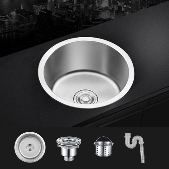 Kalsten | Contemporary Single Bowl Kitchen Sink Round Stainless Steel Sink with Drain Strainer Set