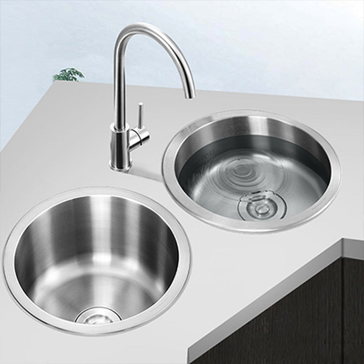 Kalsten | Contemporary Single Bowl Kitchen Sink Round Stainless Steel Sink with Drain Strainer Set