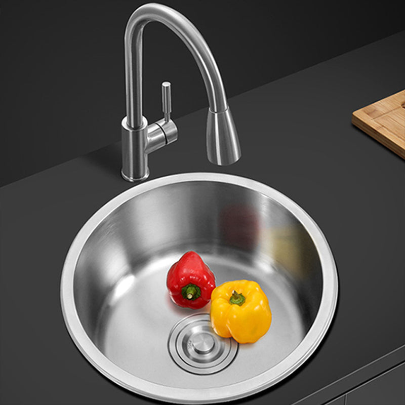 Kalsten | Contemporary Single Bowl Kitchen Sink Round Stainless Steel Sink with Drain Strainer Set