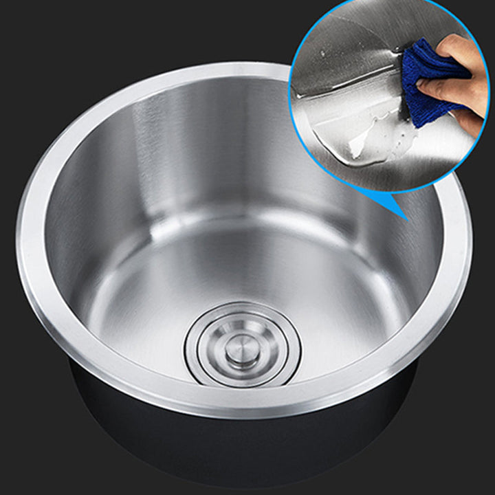 Kalsten | Contemporary Single Bowl Kitchen Sink Round Stainless Steel Sink with Drain Strainer Set